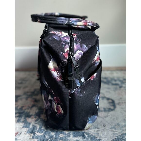 HERSCHEL Black Purple Dark Floral Double Top Handle Large Utility Duffle Bag - Picture 3 of 11